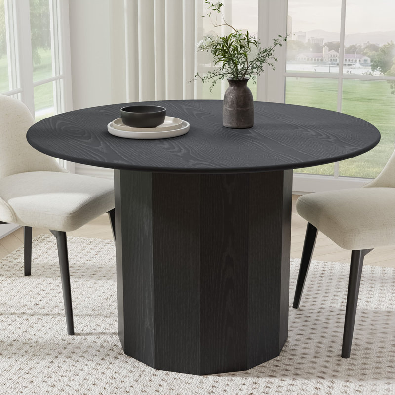 Soild Dining Table Round Kitchen Table, 30”H x 46”L x 46”W, Black