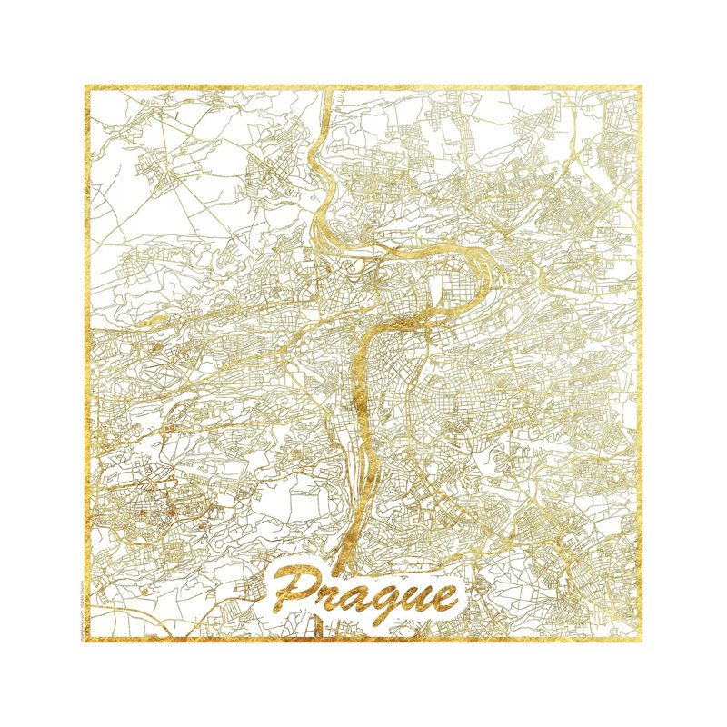 Prague Leaf Urban Blueprint Map by Hubert Roguski - Wrapped Canvas Painting, 30.48 cm H x 30.48 cm W