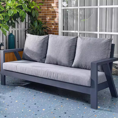 Savien 88.18'' Wide Rectangle Aluminum Patio Sofa with Cushions
