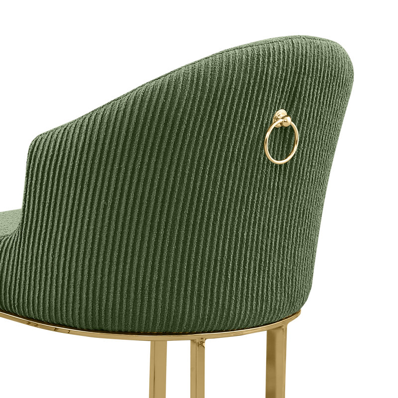 Tabourets de bar et de comptoir en tissu imitation fourrure avec dossier plissé, Vert, Doré