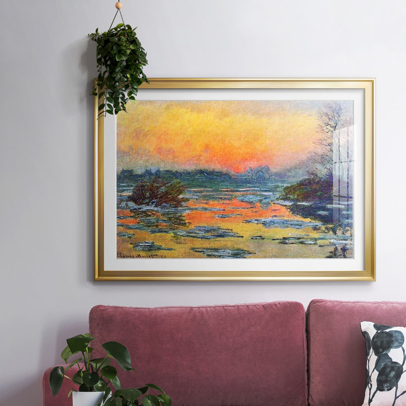 Coucher de soleil sur la seine en hiver, 1880, reproduction d'art encadrée, Or, H 15 po x l 21 po x P 1,5 po