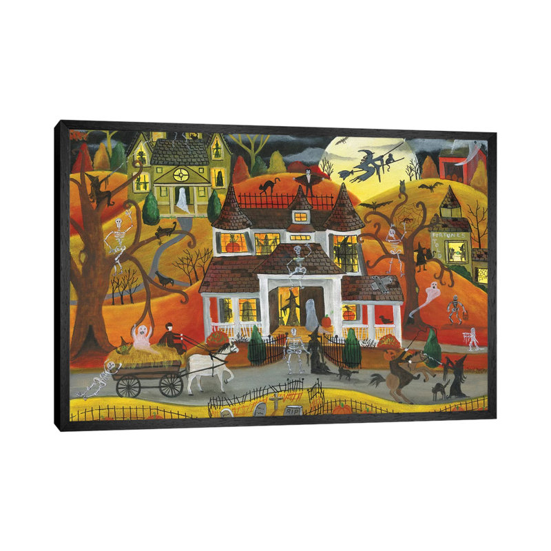 Halloween Fright Night by Cheryl Bartley - Painting on Canvas, Black Framed, 101.6cm H x 152.4cm W x 3.81cm D