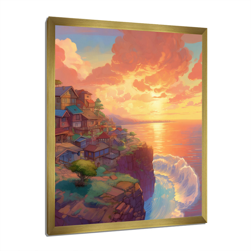 «Seaside Village Dream I», reproduction sur toile, H 20 po x l 12 po x P 1 po, Encadrement doré