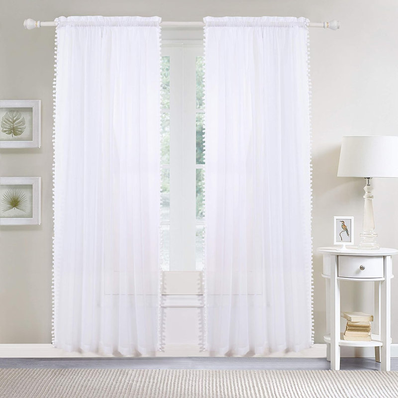 Aeian Semi Sheer Curtain Pair, 60" W x 84" L, White