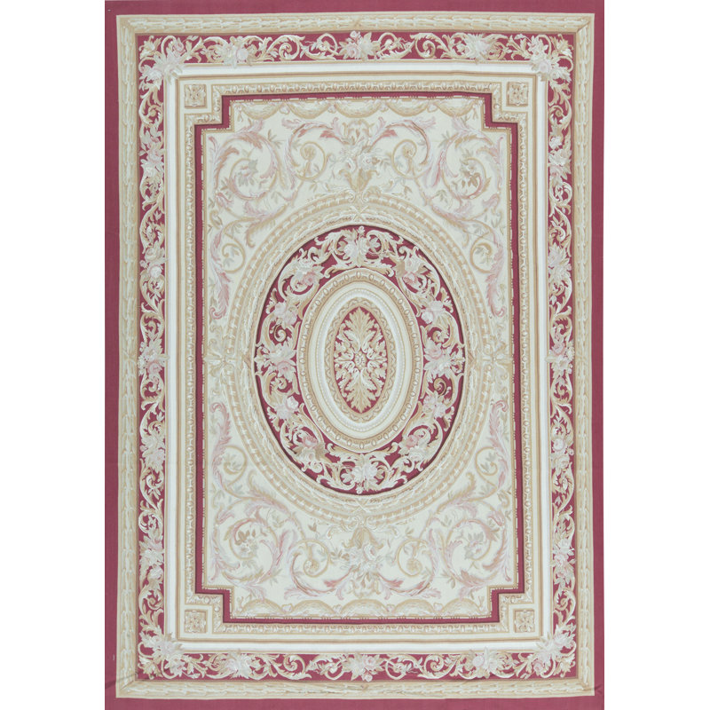 Hand-Knotted High-Quality Beige and Red Area Rug, Rectangle 8'10" x 12'5"