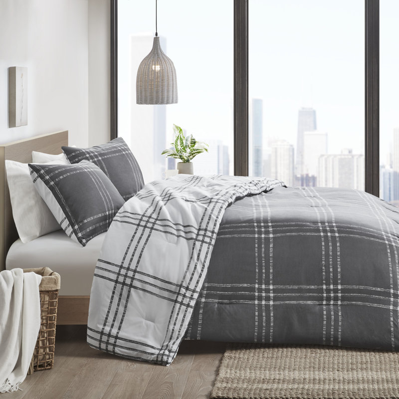 Twin XL White and Gray Microfiber Reversible Comforter Set