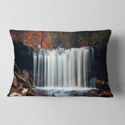 Coussin d'automne à imprimé cascade d'automne avec feuillage coloré