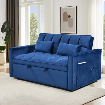 Canapé-lit futon moderne en velours avec canapé-lit, petit canapé-causeuse avec dossier inclinable, coussins décoratifs, poches, meubles de salon, canapé-lit convertible 3 en 1