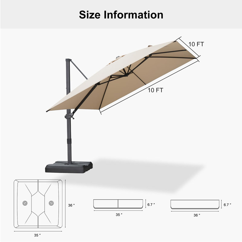 3m Square Cantilever Parasol, Khaki