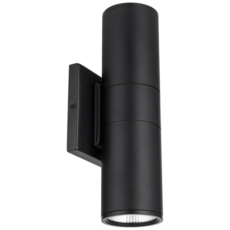 Luminaire extérieur tubulaire 2 lumières DEL homologué ETL à finition noire de haut en bas, couleur CCT réglable 3000K, 4000K et 5000K