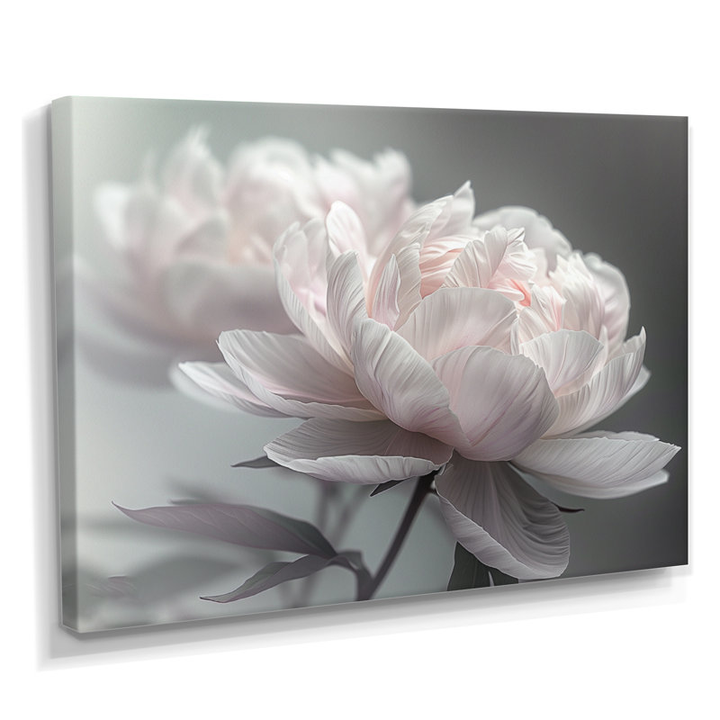 Décoration murale pivoines blanches et grises - pivoines, H 24 po x l 32 po, Toile tendue