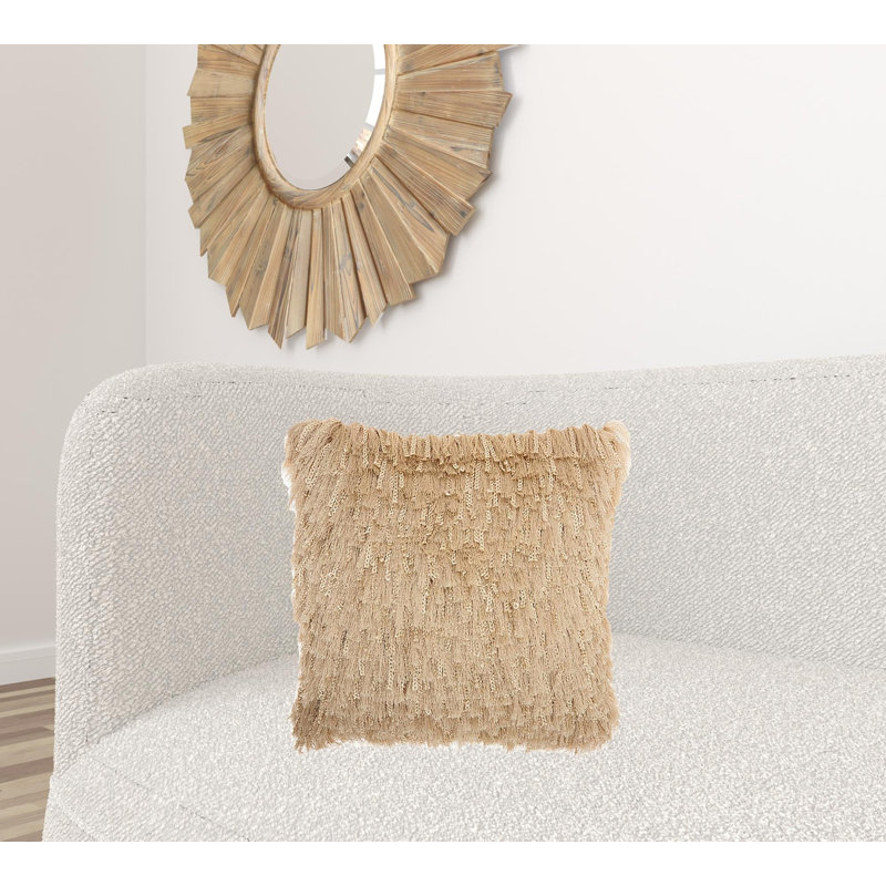 Coussin unique à poils longs, Beige