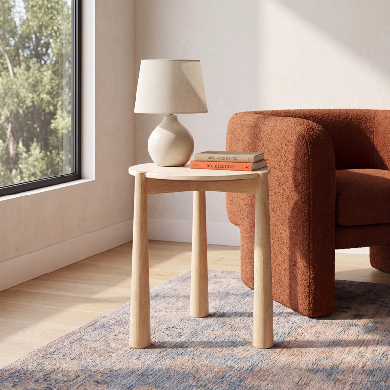 Elliott Carver Side Table, Natural Oak Top/ Natural Oak Base