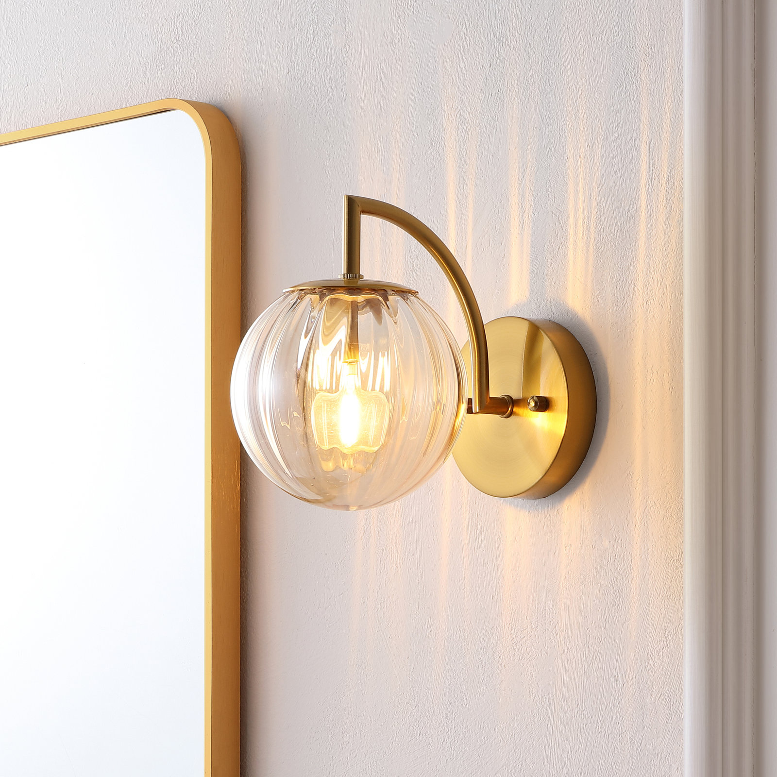 Finlay 2 Light Glass Iron Dimmable Armed Sconce, Amber