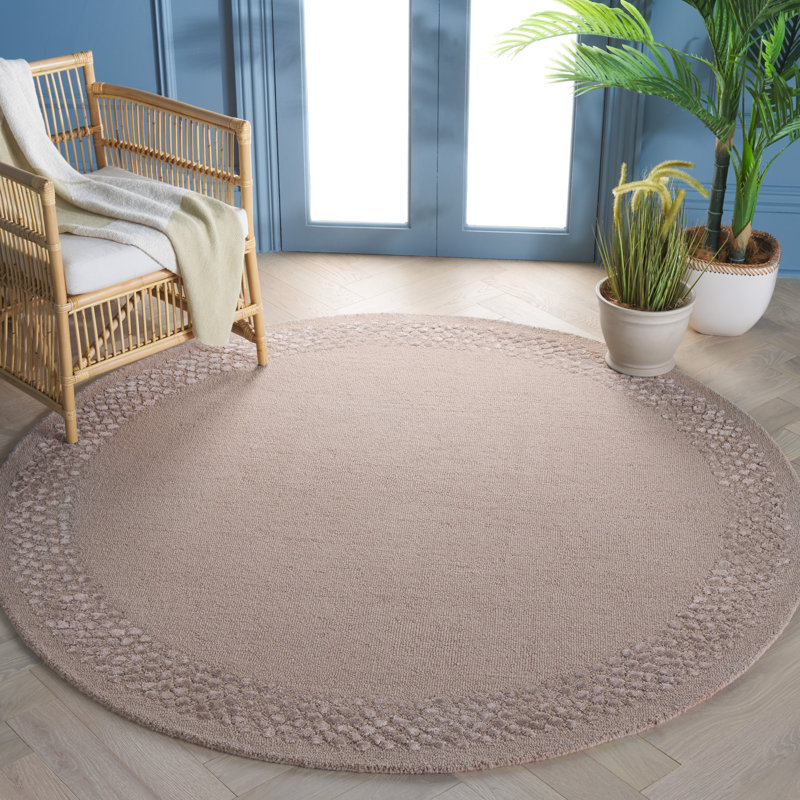Elick Hand Tufted Wool/Viscose/Cotton Solid Color Rug in Beige, Round 6'