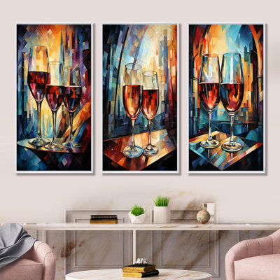 Toast Reflections - Ensemble de 3 décorations murales vin et champagne