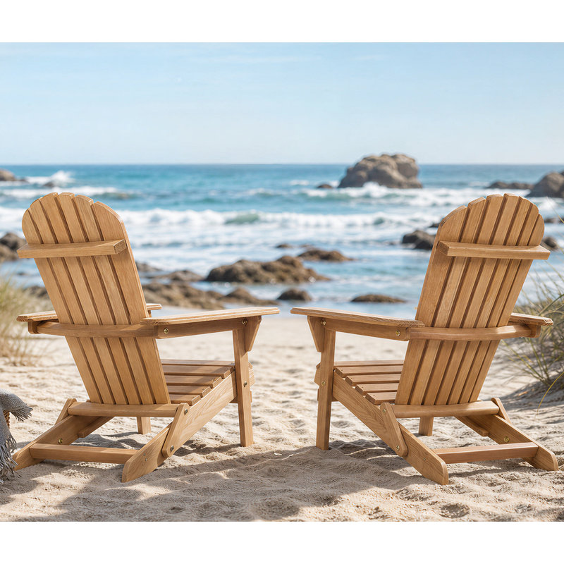 Ensemble de 2 chaises Adirondack pliantes en bois massif pour terrasse, cour, porche, jardin et terrasse avec accoudoirs larges