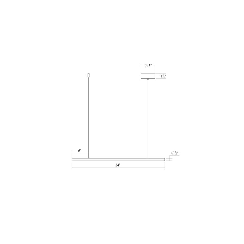 Fino 1 - Light LED Simple Pendant, Polished Chrome, 0.75" H x 36" W x 5" D, 3000