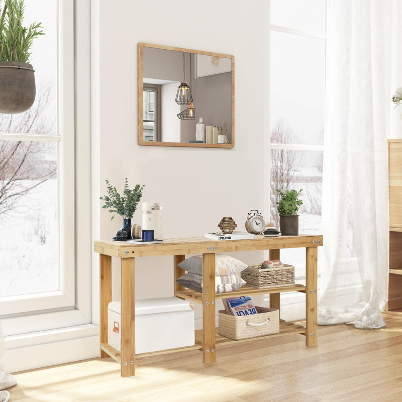 Étagère à chaussures polyvalente en bambou de couleur naturelle, avec rangement à 3 niveaux