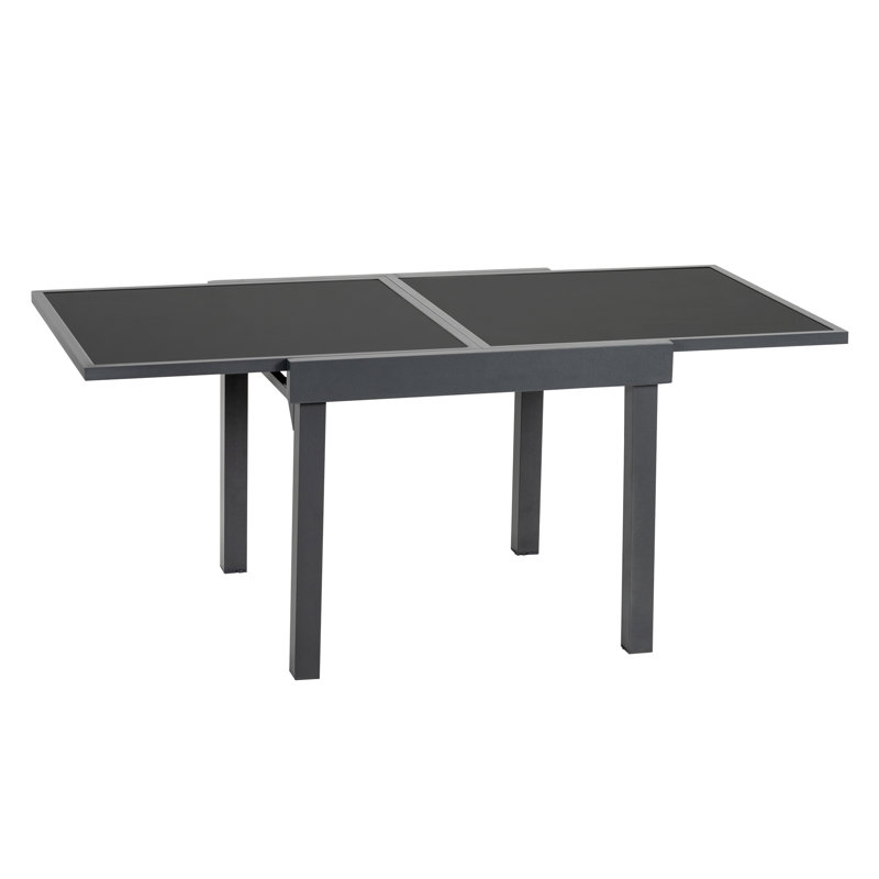 Dark Gray Extendable Aluminum and Glass Outdoor Dining Table