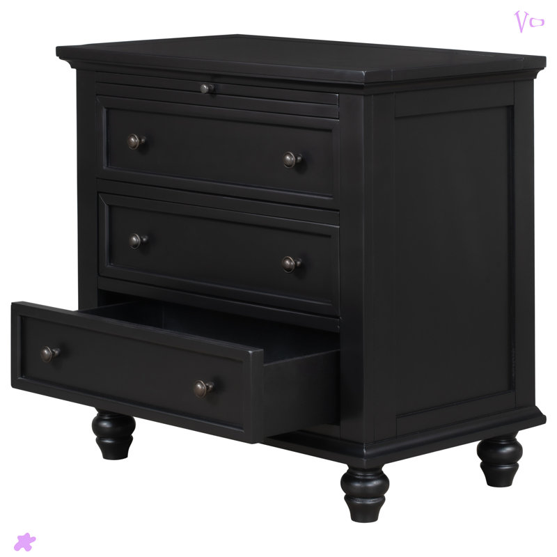 Ensemble de 3 armoires de rangement en bois 3 tiroirs, table de bout, Noir