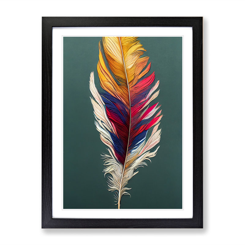 Feather Of Colour No.1 - Single Picture Frame Print, Black, 64cm H x 46cm W x 2cm D