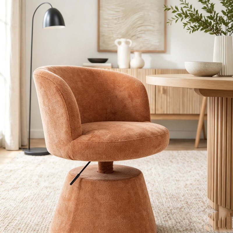 Tabouret tournant à hauteur réglable avec revêtement en chenille, Terracotta