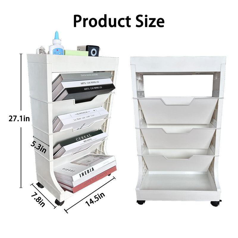 5 Tier Rolling Book Utility Cart with Wheels