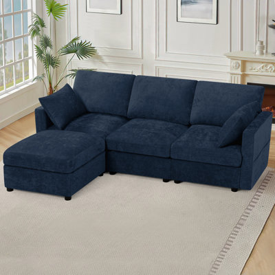 Canapé modulaire en chenille de 84 po avec repose-pieds réversible, canapé moderne avec coussin rembourré, canapé 3 places confortable pour le salon et le bureau