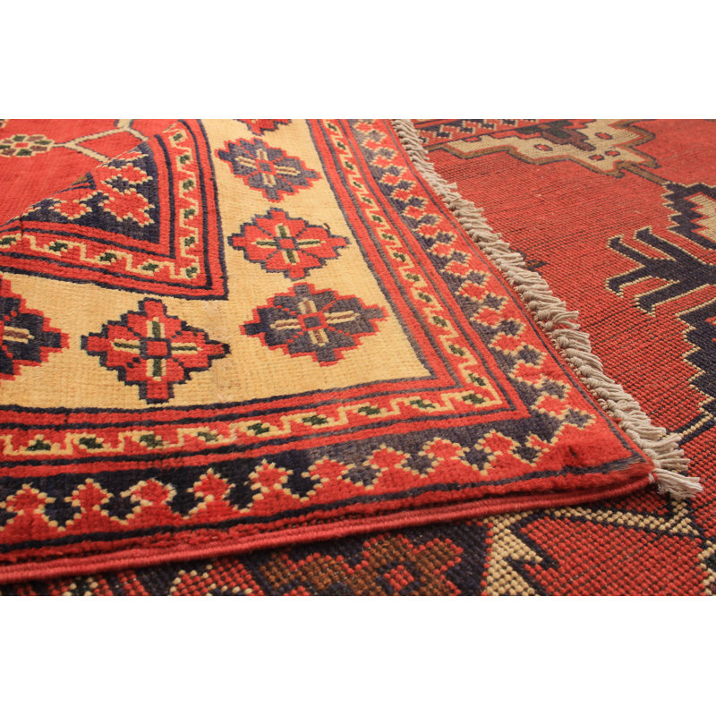 Tapis décoratif en laine noué à la main de conception unique 5 pi x 6 pi 7 po Bernat de style rouge/brun clair