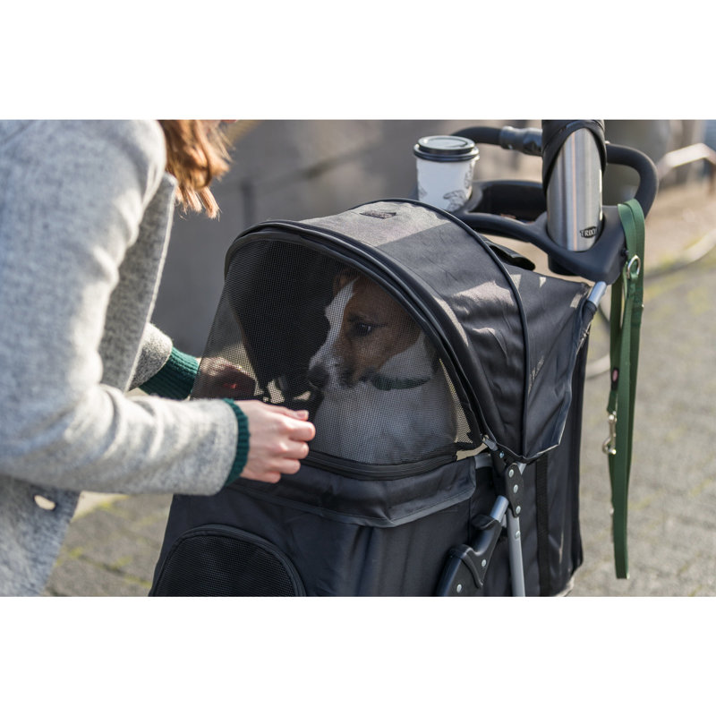 Black Foldable Pet Stroller with Weather Cover and Storage