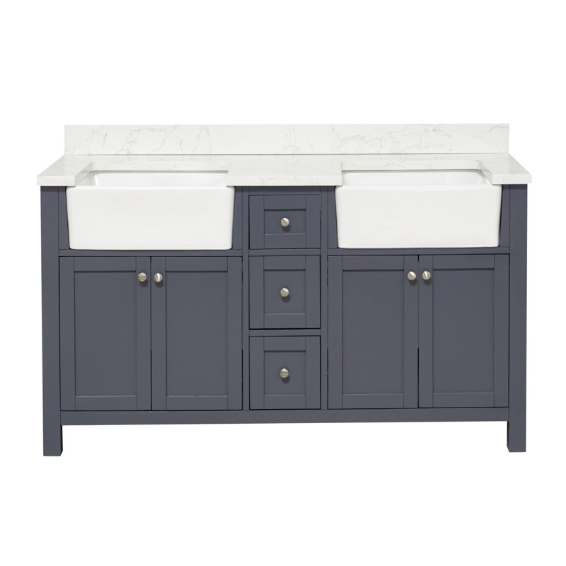 Meuble-lavabo double l 60 po Yorkshire, Gris marine