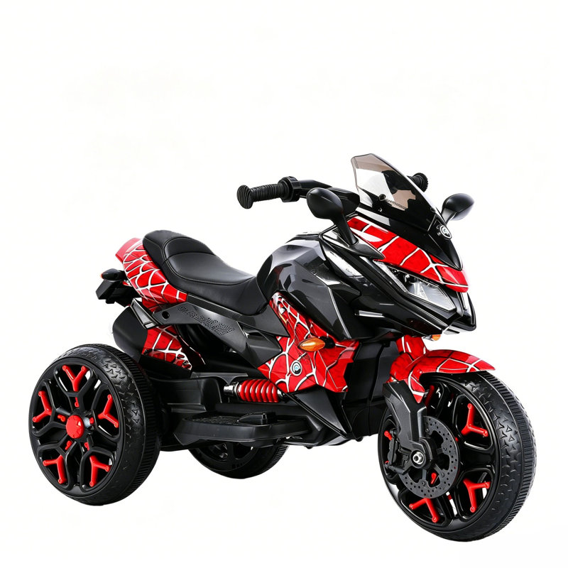 Moto électrique pour enfants bleue, batterie 12 V 7 Ah, deux moteurs 390, port USB, indicateur de charge, musique, roues lumineuses, connexion sans fil pour téléphone, selle en cuir