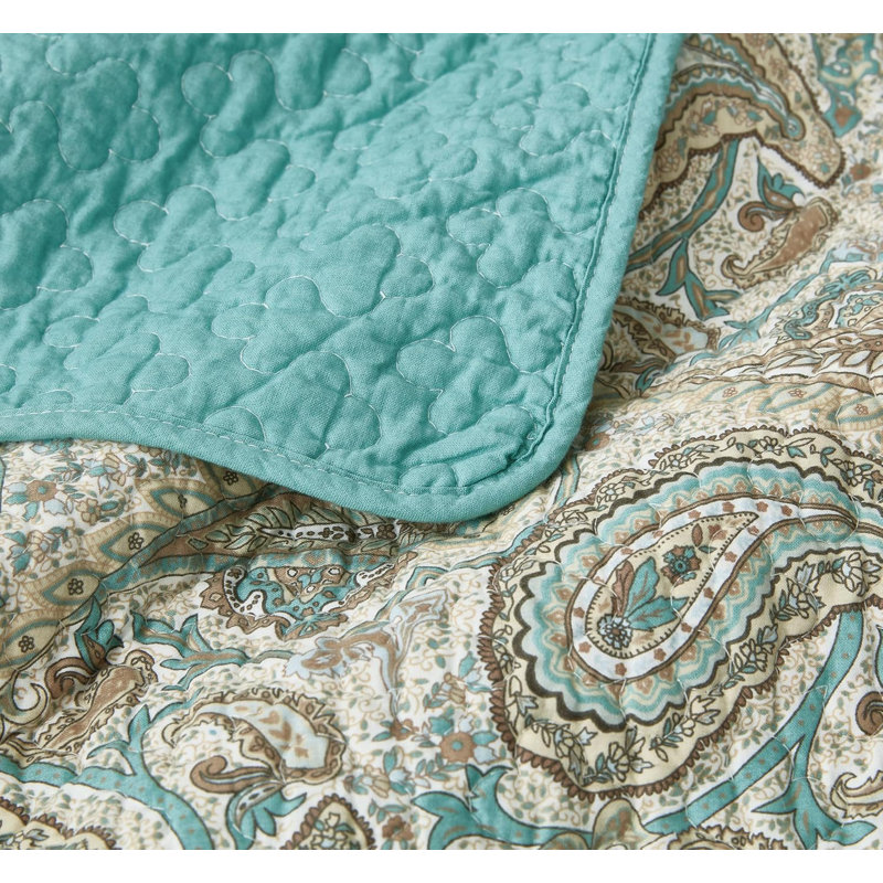 Presley Paisley Floral Printed Reversible Washed Cotton Quilt Set, Twin Quilt + 1 Standard Pillow Sham