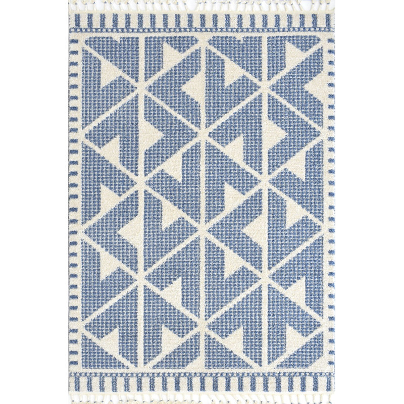Kellda Geometric Machine Woven Polypropylene/Polyester Area Rug in Blue, Rectangle 2'6" x 4'