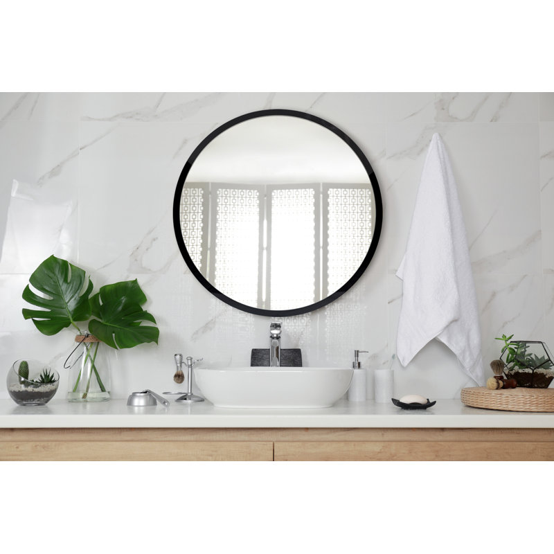 Haletky Glass Wall Mirror, Black, 50 H x 50 W