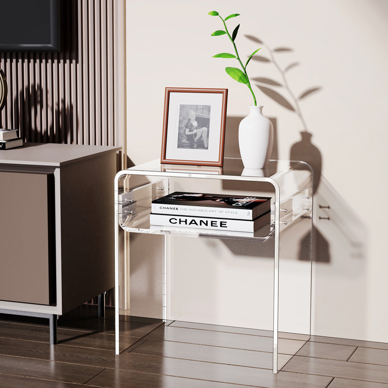 Devontre Modern Acrylic 2-Tier Home Decor, Nightstand, Small End Table For Living Room, Clear