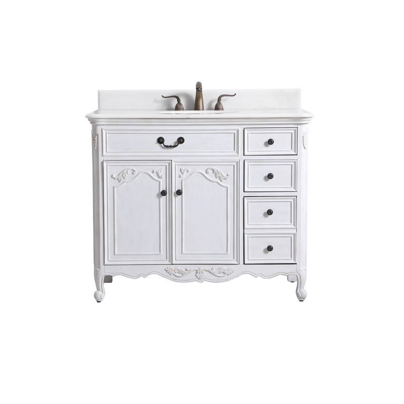 Ensemble de meuble-lavabo simple 42 po Angelique, Blanc antique, Blanc pur