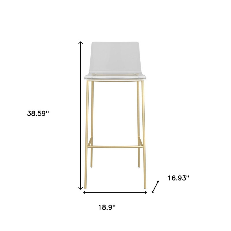 (Ensemble de deux) Chaises de bar en plastique transparent à dossier bas de 30 po de hauteur avec repose-pieds, Or
