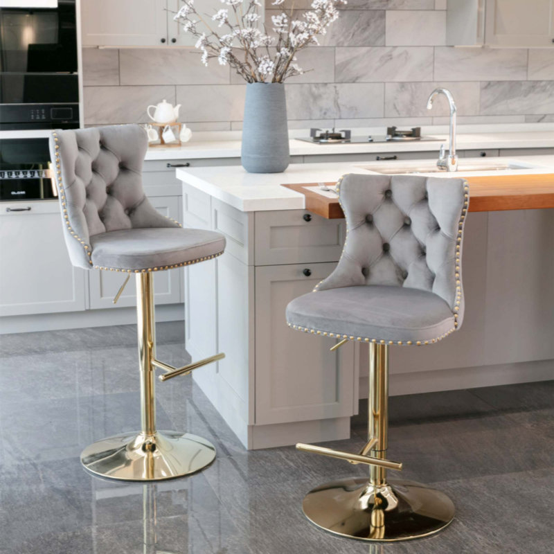 Tabouret de bar rotatif Jillayne, Noir, noir, noir, noir, Gris