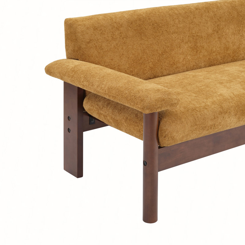 Canapé moderne en chenille avec accoudoirs coussinés et pieds en bois d'hévéa, Chenille jaune
