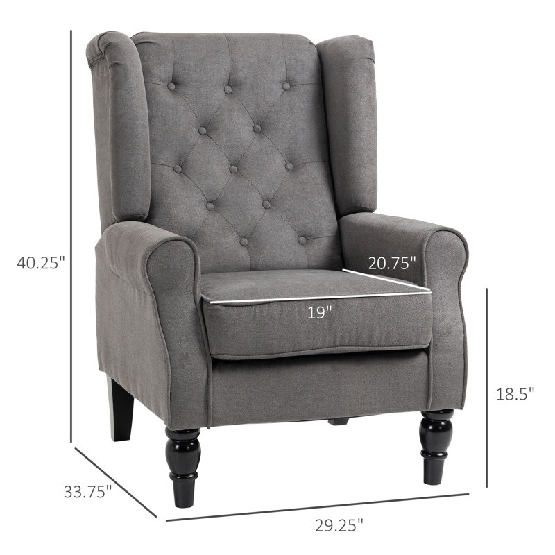 Chaise d'appoint moderne, capitonnée avec accoudoirs ronds et pieds en bois, gris foncé