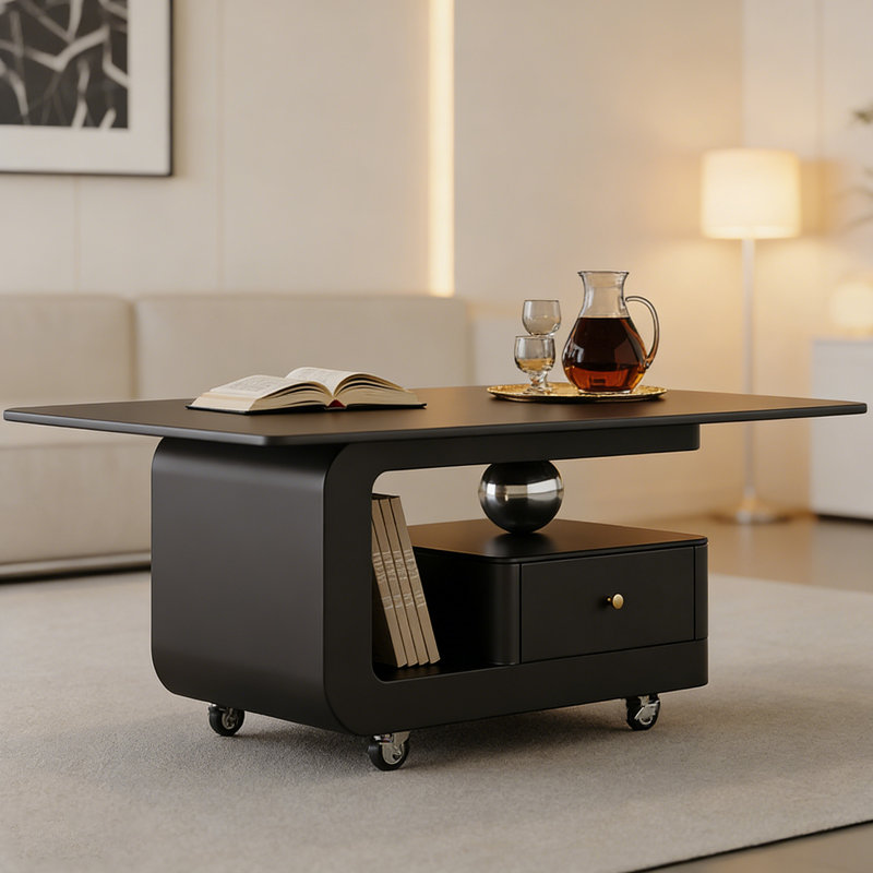 Table basse mobile avec rangement en ardoise, Noir, H 17,71 po x L 39,37 po x l 19,68 po, Noir