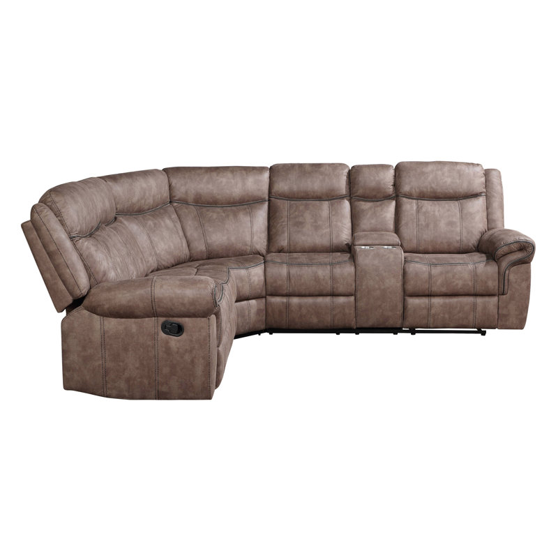 Everwell Sectional Sofa With 2 Cup Holder, Brown Velvet