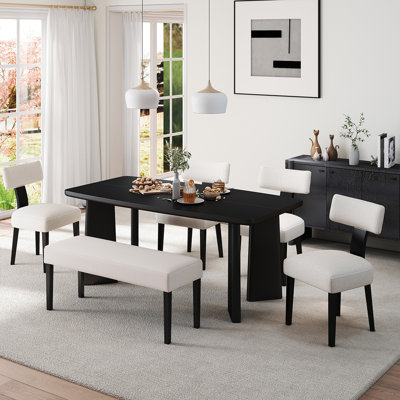 6-Piece Rustic Solid Wood Dining Table With Chair And Bench Set