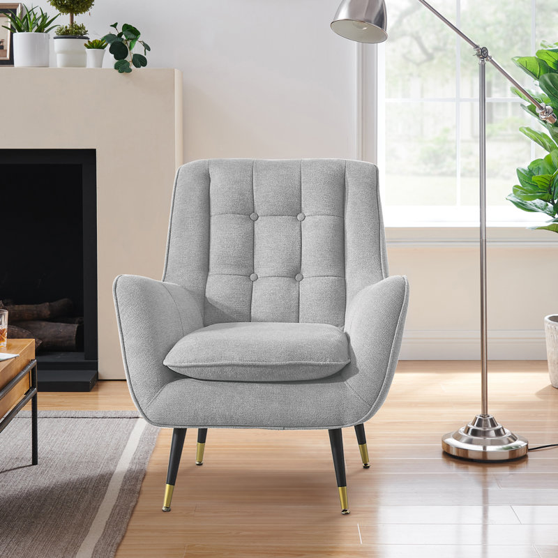 Brianne 30.31'' W Tufted Upholstered Accent Armchair, Light Gray Linen Blend