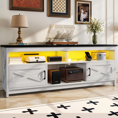 Twanna LED 65" Farm House TV Stand With Power Outlet Media Storage For Tvs Up To 75" by Wrought Studio