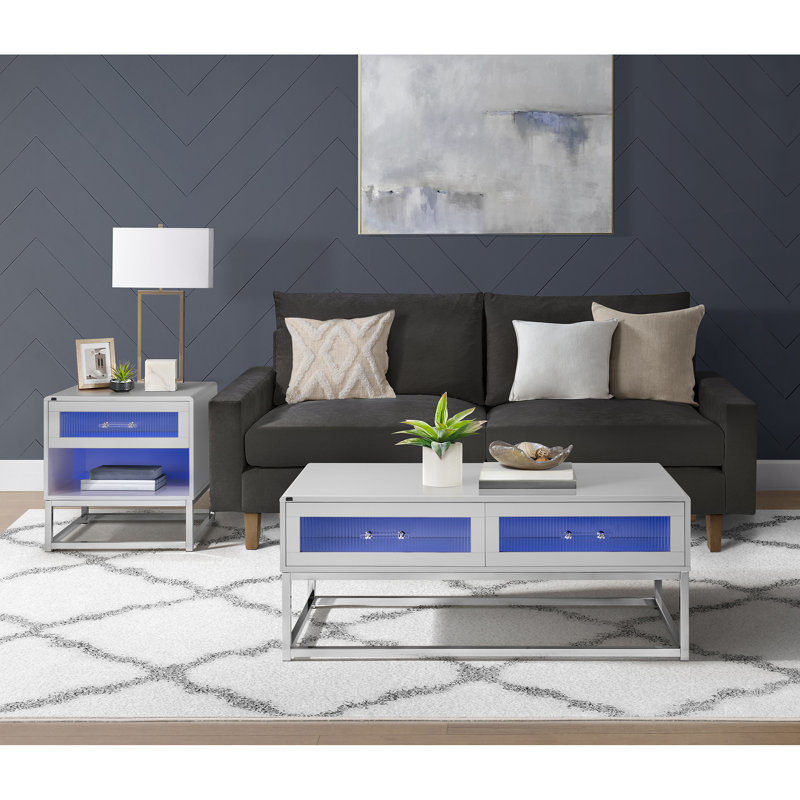 Leominster End Table with LED and Battery Pack in Glossy White