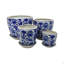 Ensemble de 4 pots à fleurs avec soucoupe, imprimé floral bleu rétro, céramique blanche