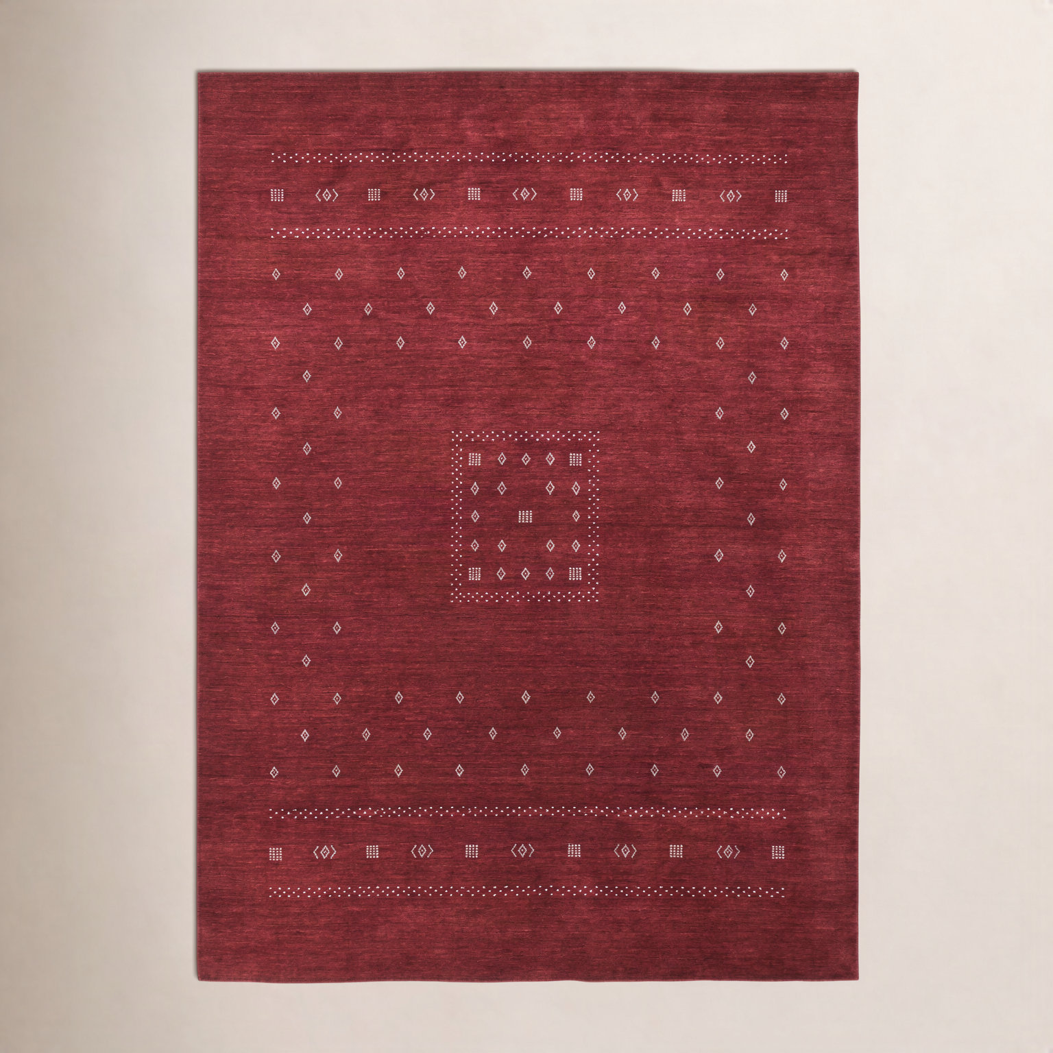 Simi Hand-Woven Geometric Cotton Wool Rug, Red, Rectangle 5' x 8'